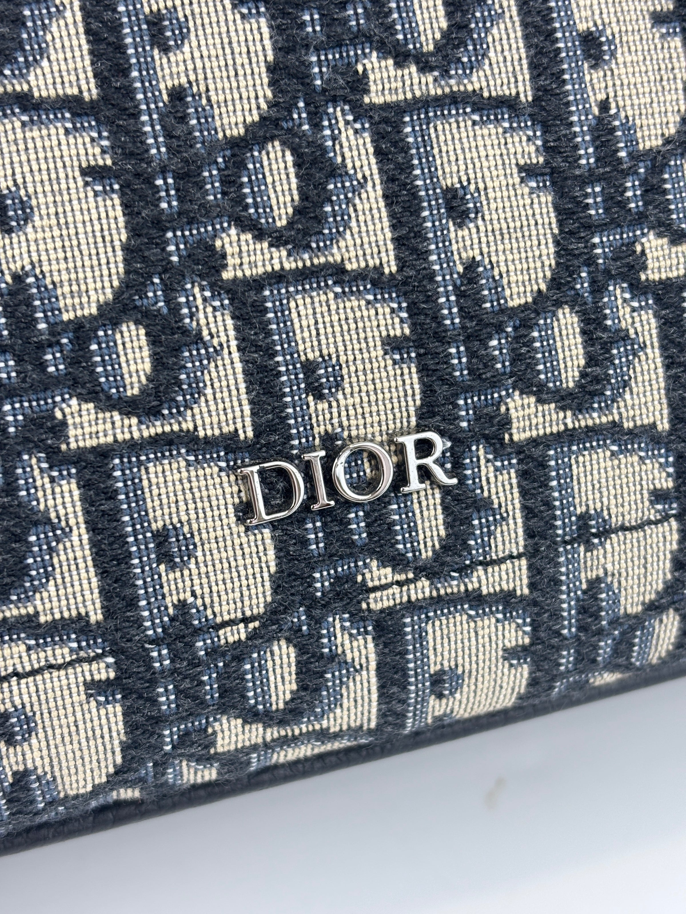 Saddle Tote in Blue Oblique Jacquard Canvas and Leather