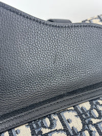 Saddle Tote in Blue Oblique Jacquard Canvas and Leather