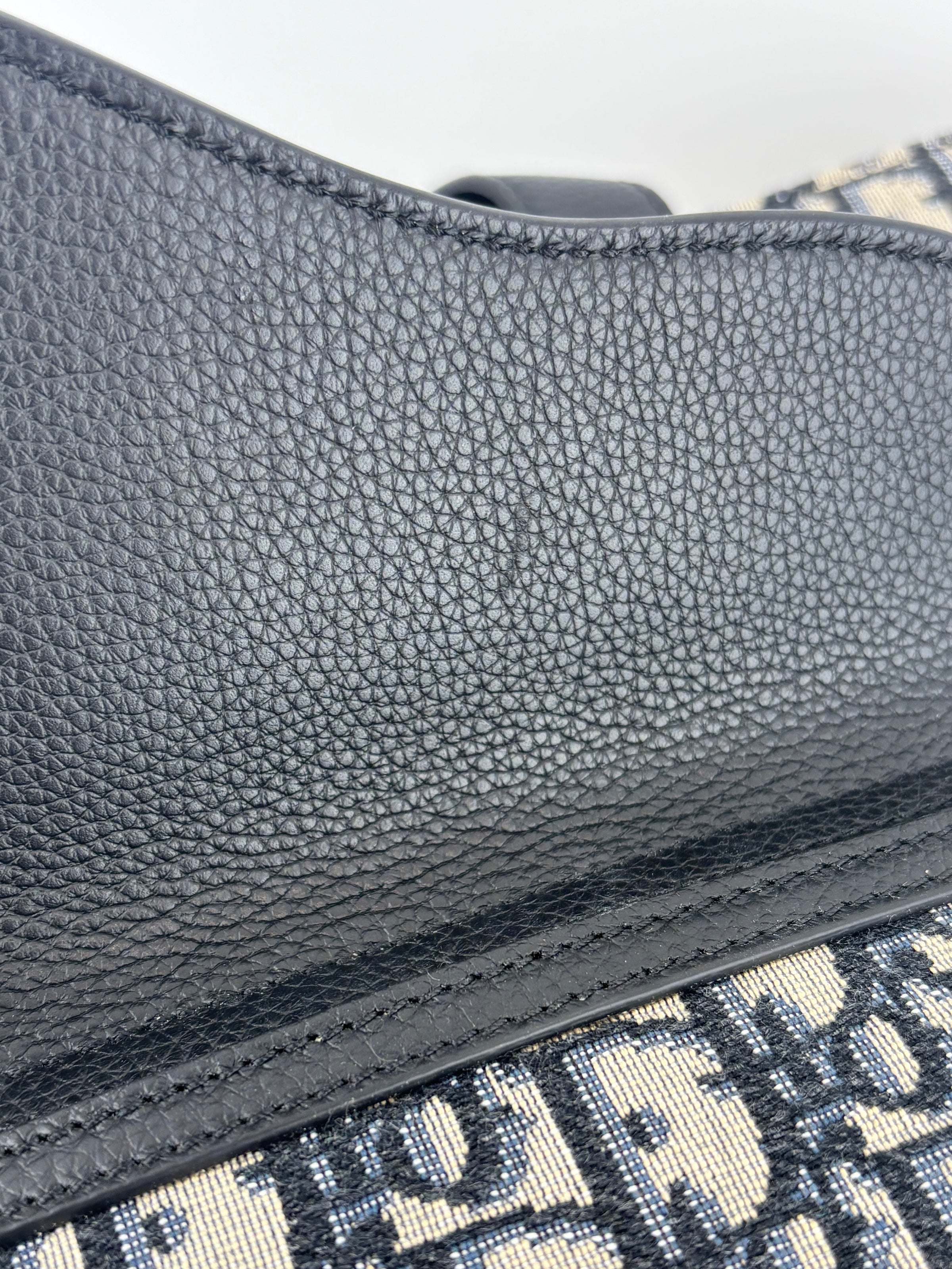 Saddle Tote in Blue Oblique Jacquard Canvas and Leather