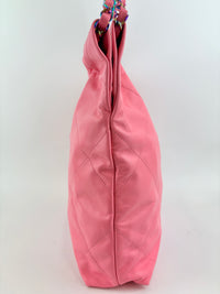 AS3260 22 Drawstring Rainbow Hardware Shiny Calfskin Quilted Pink