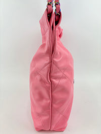 AS3260 22 Drawstring Rainbow Hardware Shiny Calfskin Quilted Pink