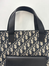 Saddle Tote in Blue Oblique Jacquard Canvas and Leather