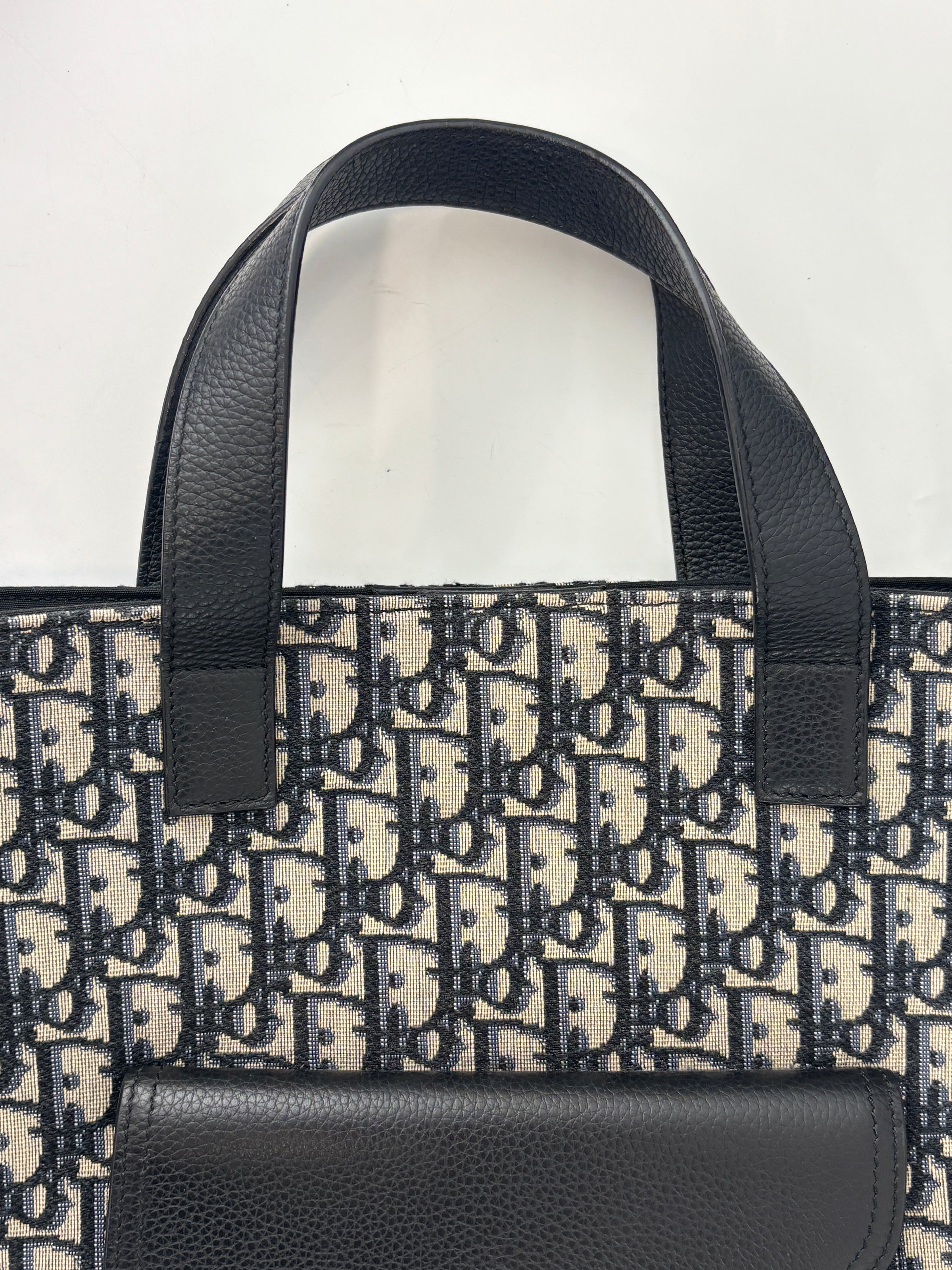 Saddle Tote in Blue Oblique Jacquard Canvas and Leather