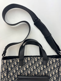 Saddle Tote in Blue Oblique Jacquard Canvas and Leather