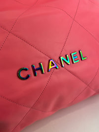 AS3260 22 Drawstring Rainbow Hardware Shiny Calfskin Quilted Pink