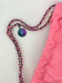 AS3260 22 Drawstring Rainbow Hardware Shiny Calfskin Quilted Pink