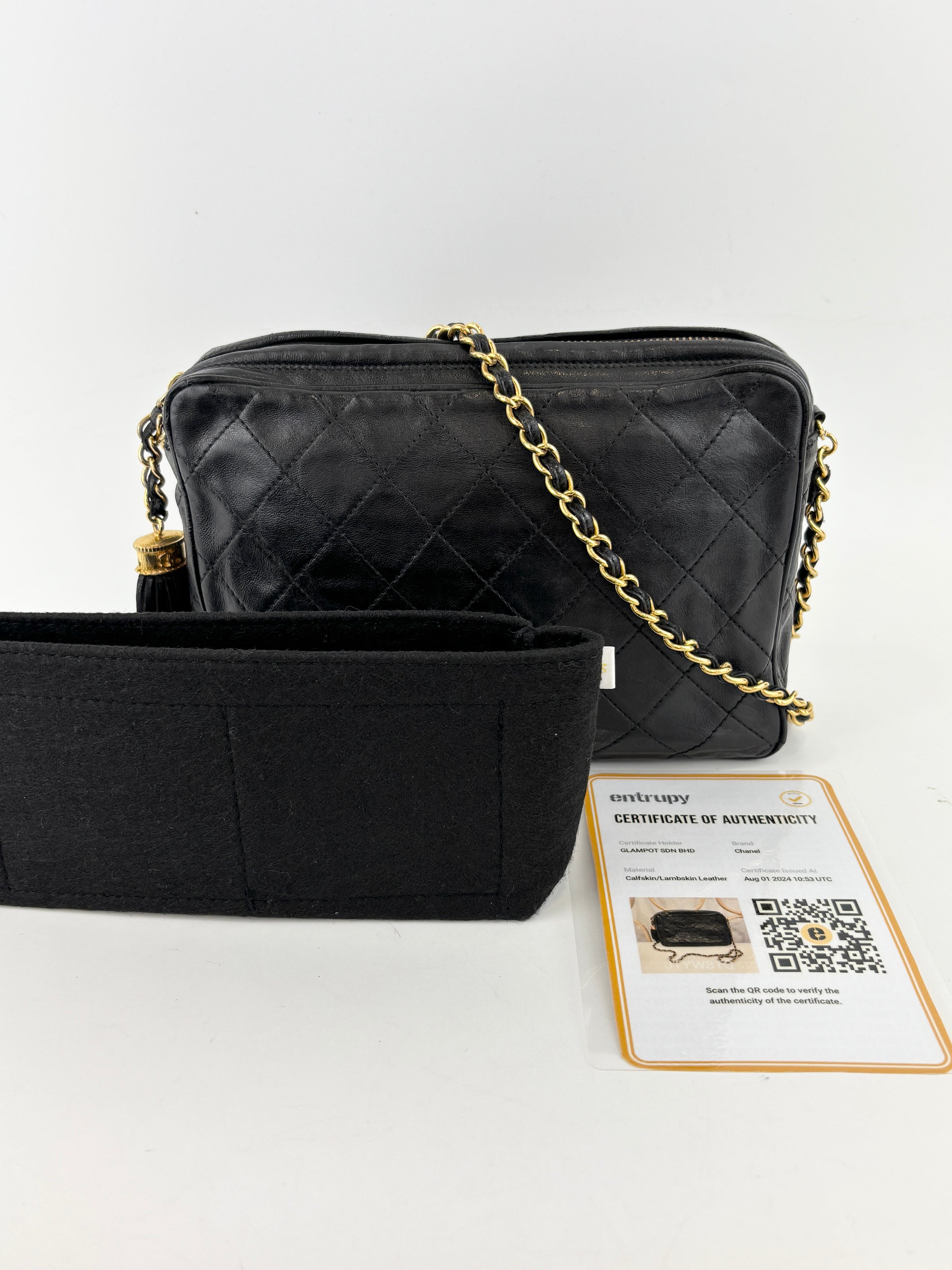 Vintage Black Quilted Lambskin Tassel Camera Bag 24K GHW