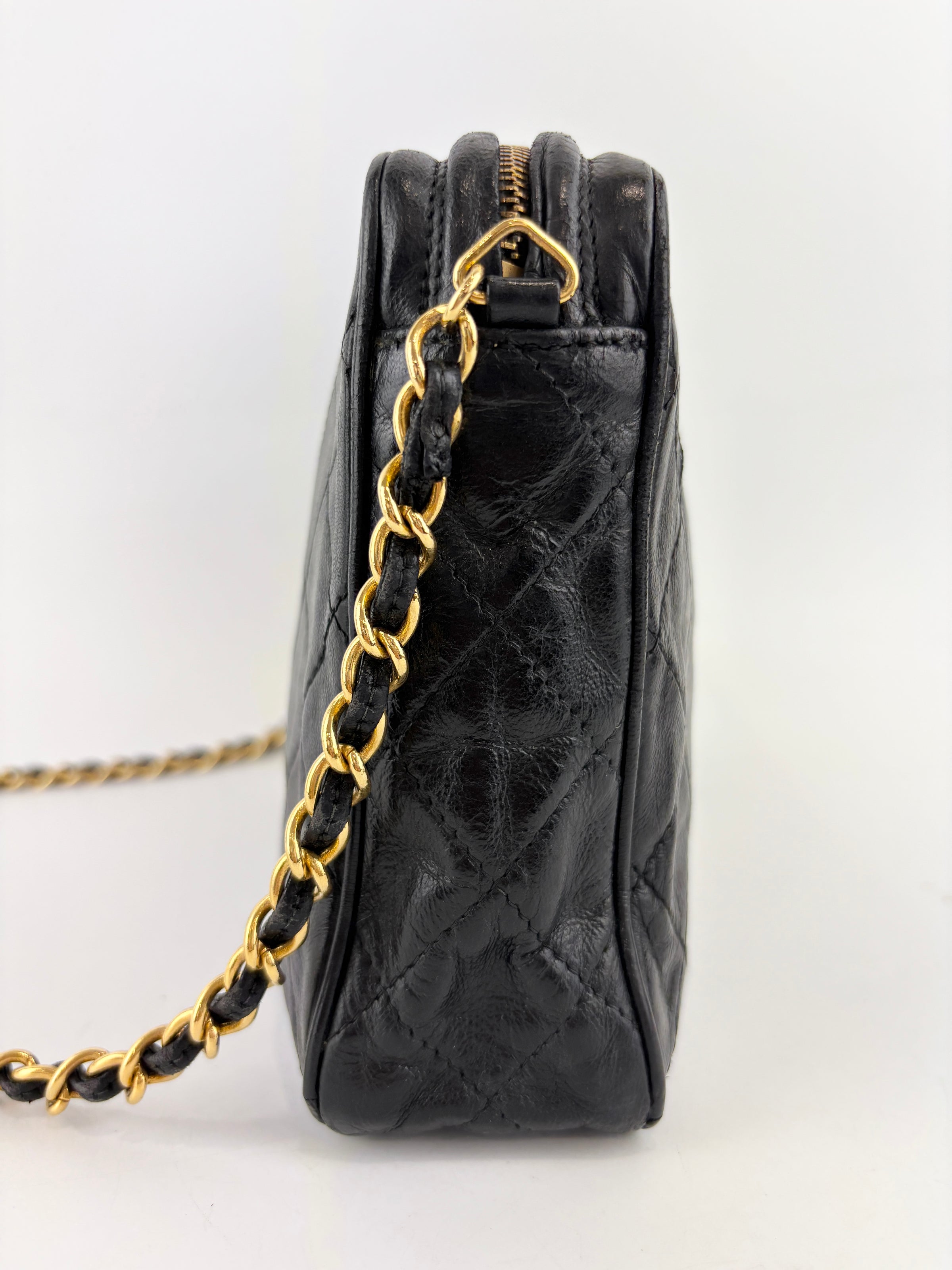 Vintage Black Quilted Lambskin Tassel Camera Bag 24K GHW