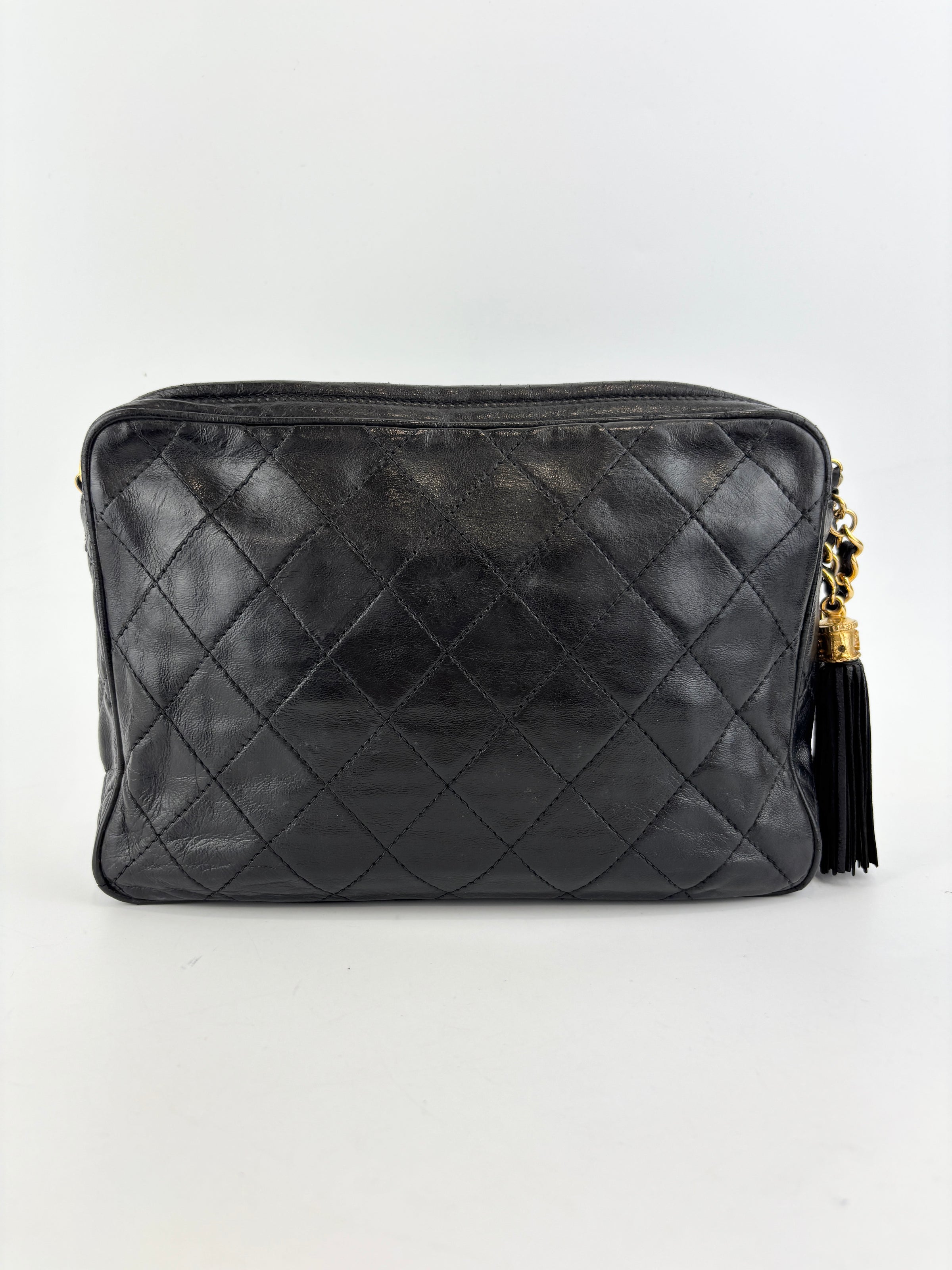 Vintage Black Quilted Lambskin Tassel Camera Bag 24K GHW