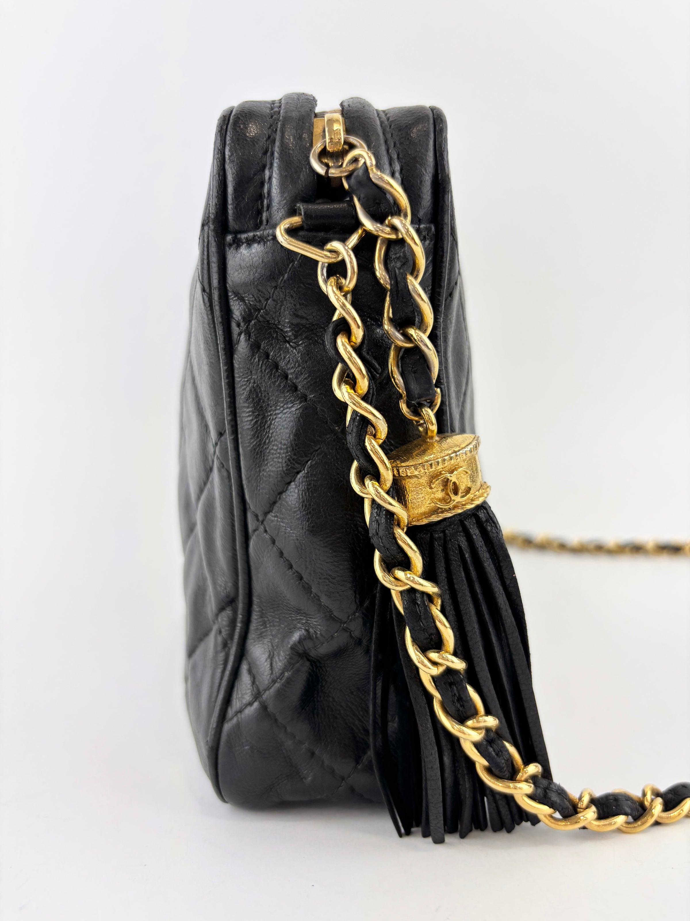 Vintage Black Quilted Lambskin Tassel Camera Bag 24K GHW