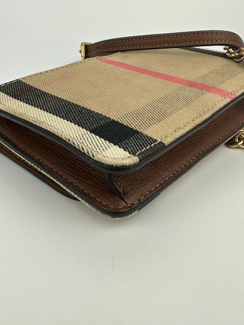 Hampshire Brown Pebbled Leather / House Check Canvas Crossbody Bag