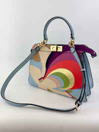 Multicolor Leather and Suede Medium Girl Inlay Peekaboo ISeeU Top Handle Bag