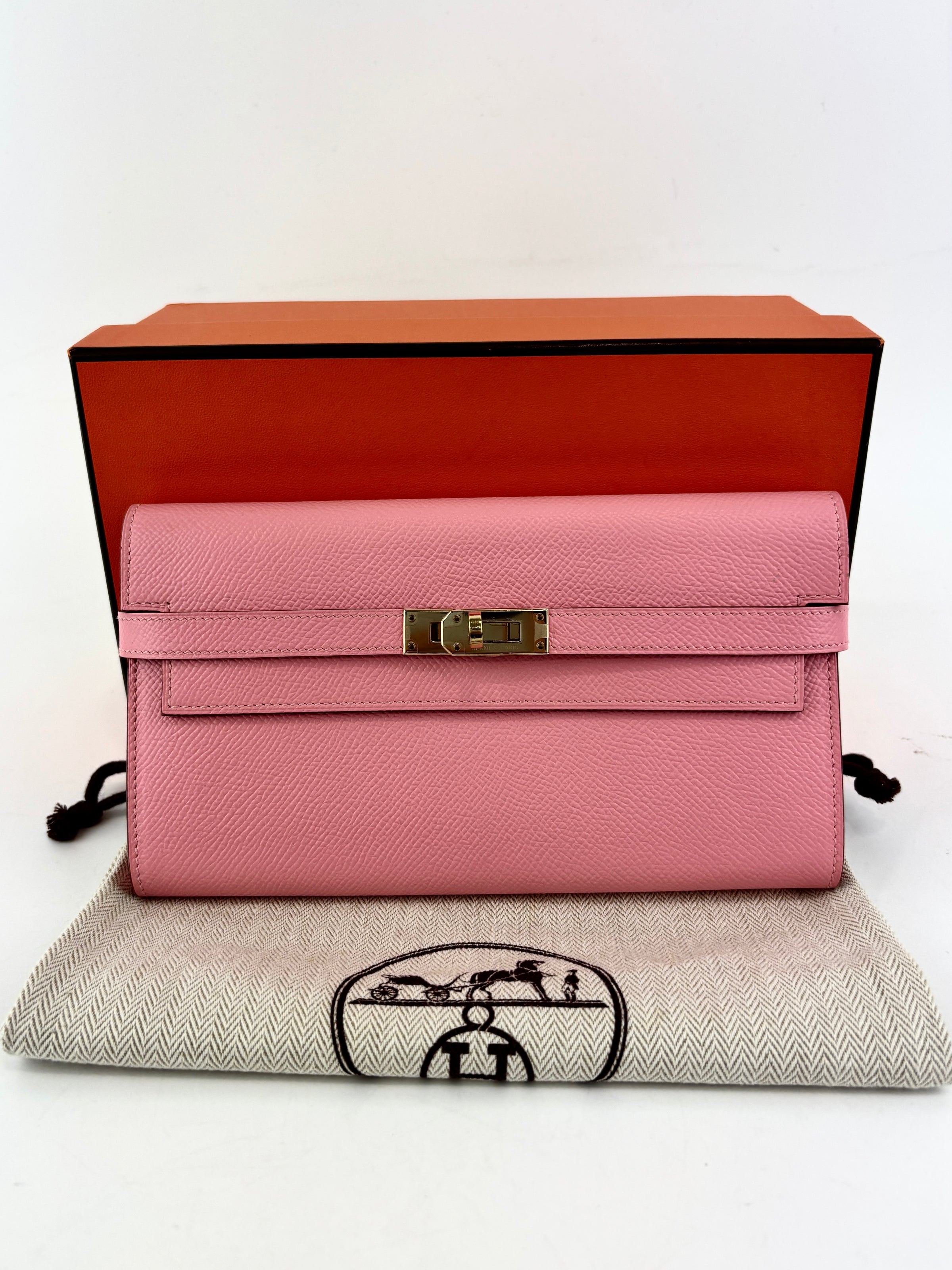 Kelly Long Wallet Epsom Calf Leather Rose Confetti Pink GHW