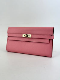 Kelly Long Wallet Epsom Calf Leather Rose Confetti Pink GHW