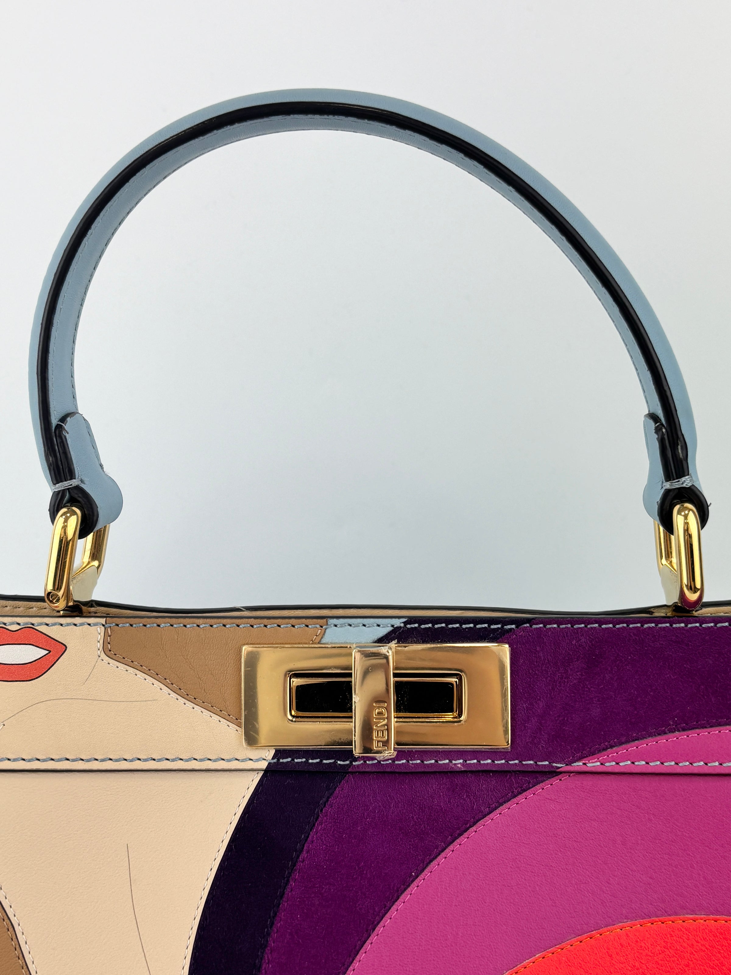 Multicolor Leather and Suede Medium Girl Inlay Peekaboo ISeeU Top Handle Bag