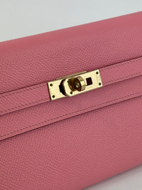 Kelly Long Wallet Epsom Calf Leather Rose Confetti Pink GHW