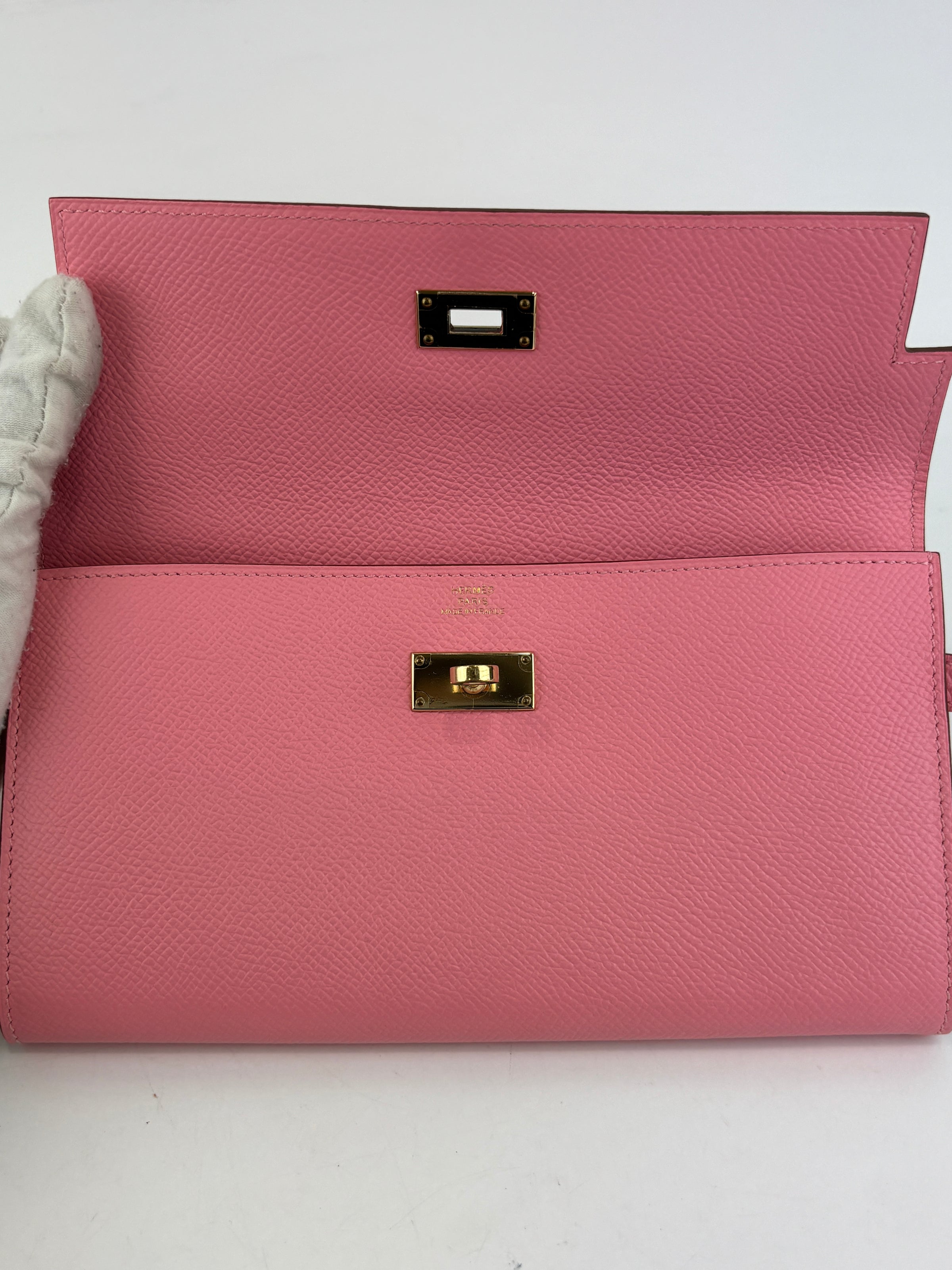 Kelly Long Wallet Epsom Calf Leather Rose Confetti Pink GHW