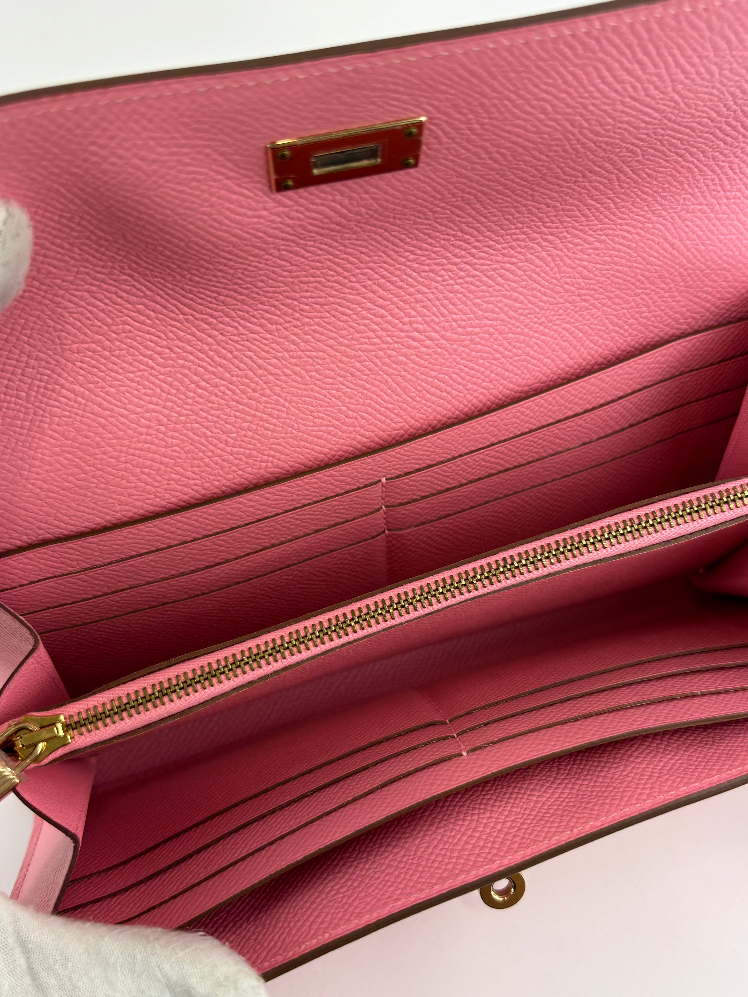 Kelly Long Wallet Epsom Calf Leather Rose Confetti Pink GHW