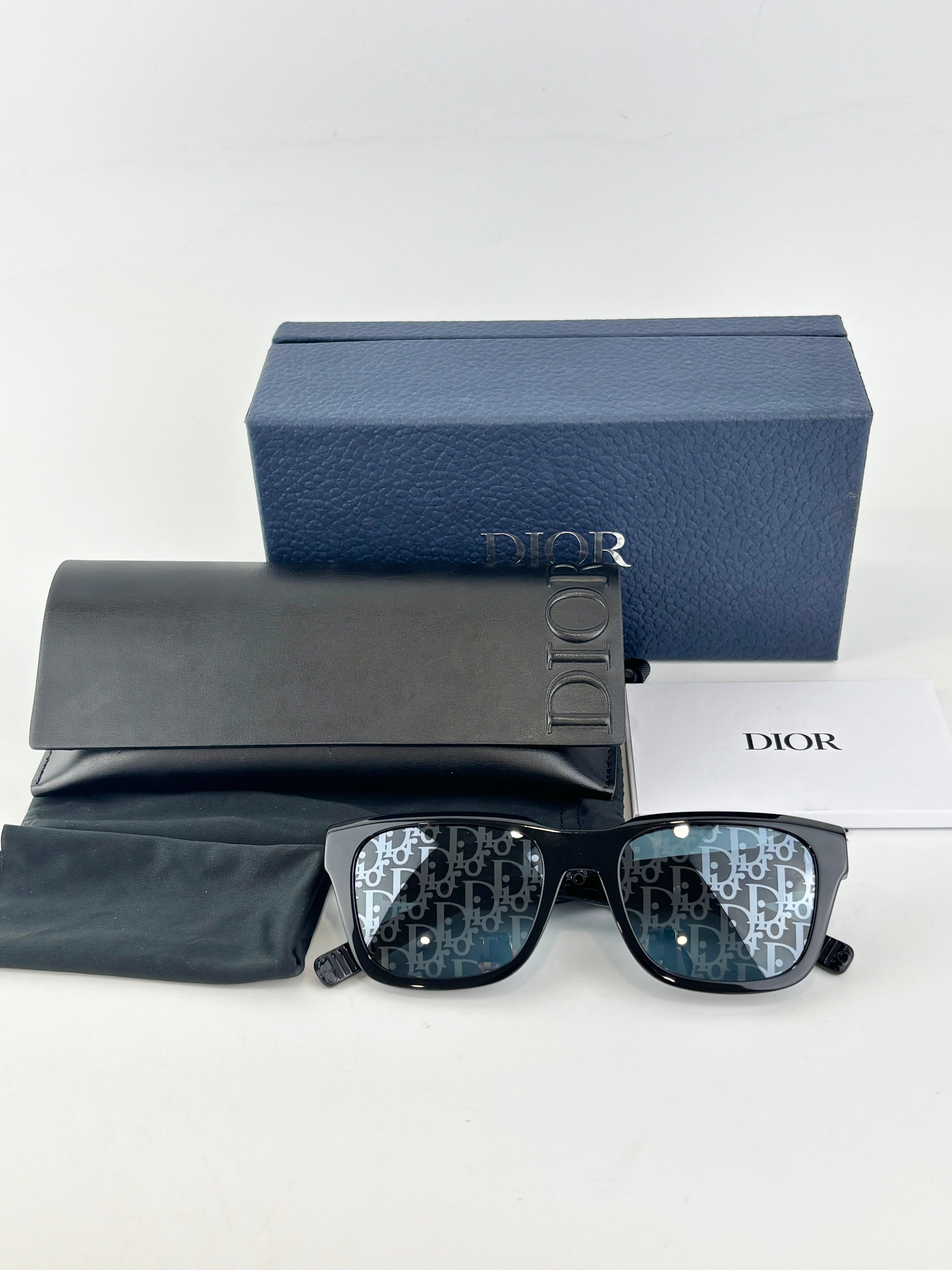 DiorSymbol S1I Bold Rectangular Sunglasses (Black Acetate / Silver-Tone Signature Hardware)