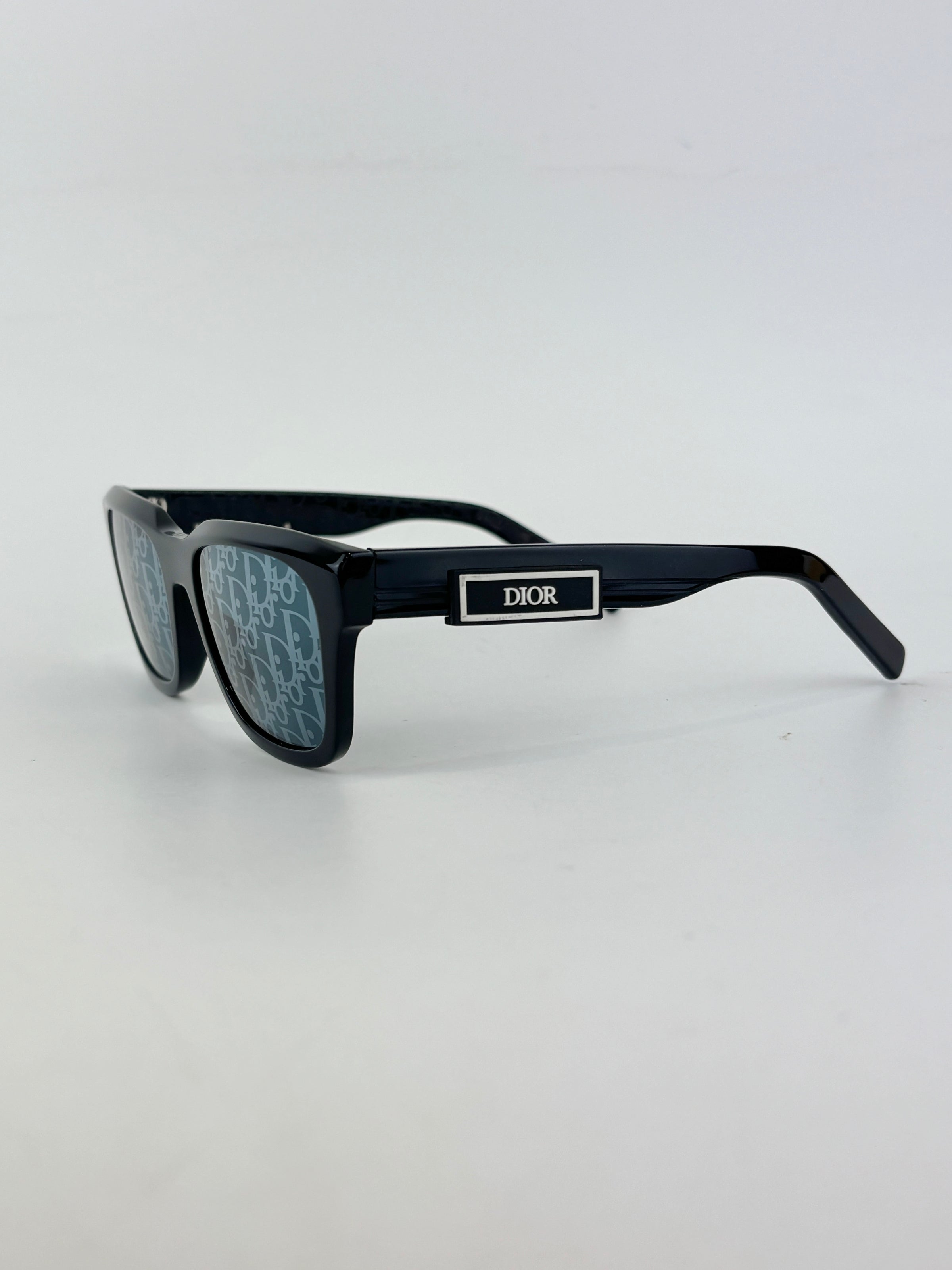 DiorSymbol S1I Bold Rectangular Sunglasses (Black Acetate / Silver-Tone Signature Hardware)