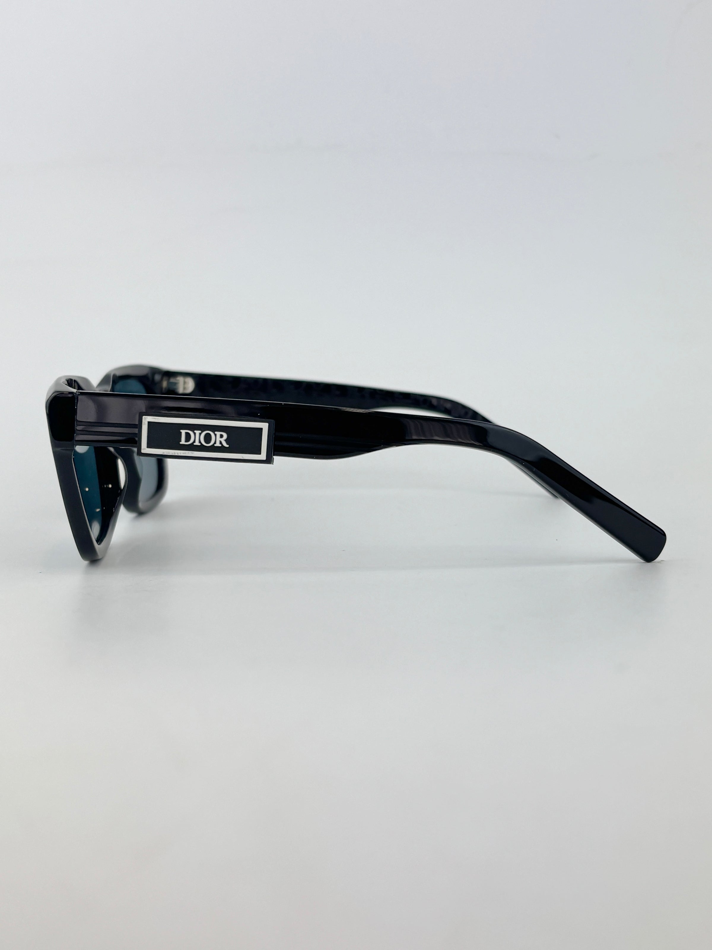 DiorSymbol S1I Bold Rectangular Sunglasses (Black Acetate / Silver-Tone Signature Hardware)