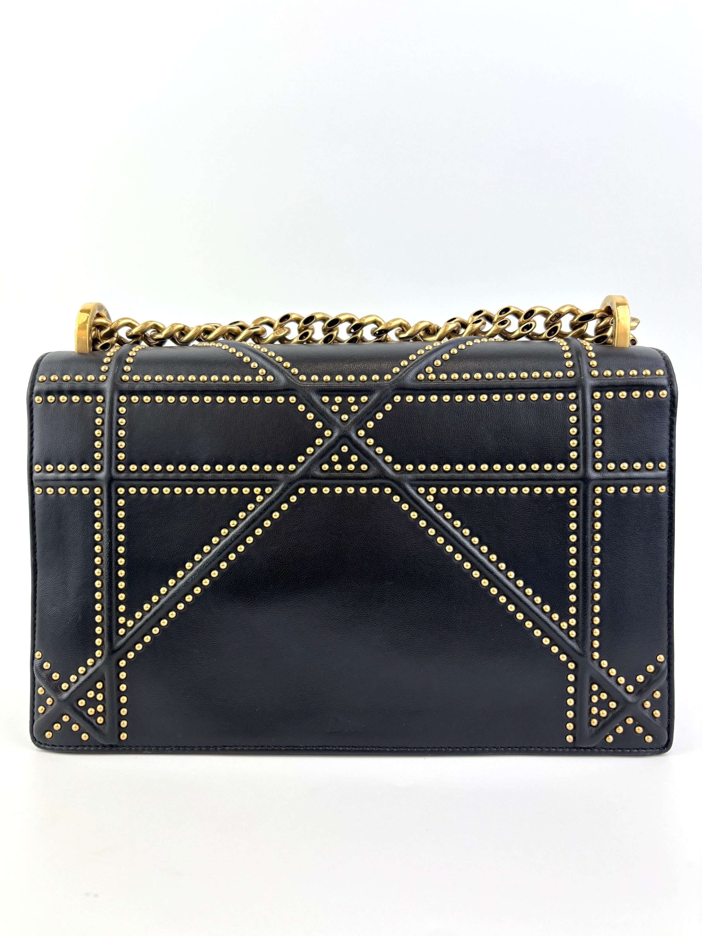 Lambskin Studded Medium Diorama Flap Bag Black
