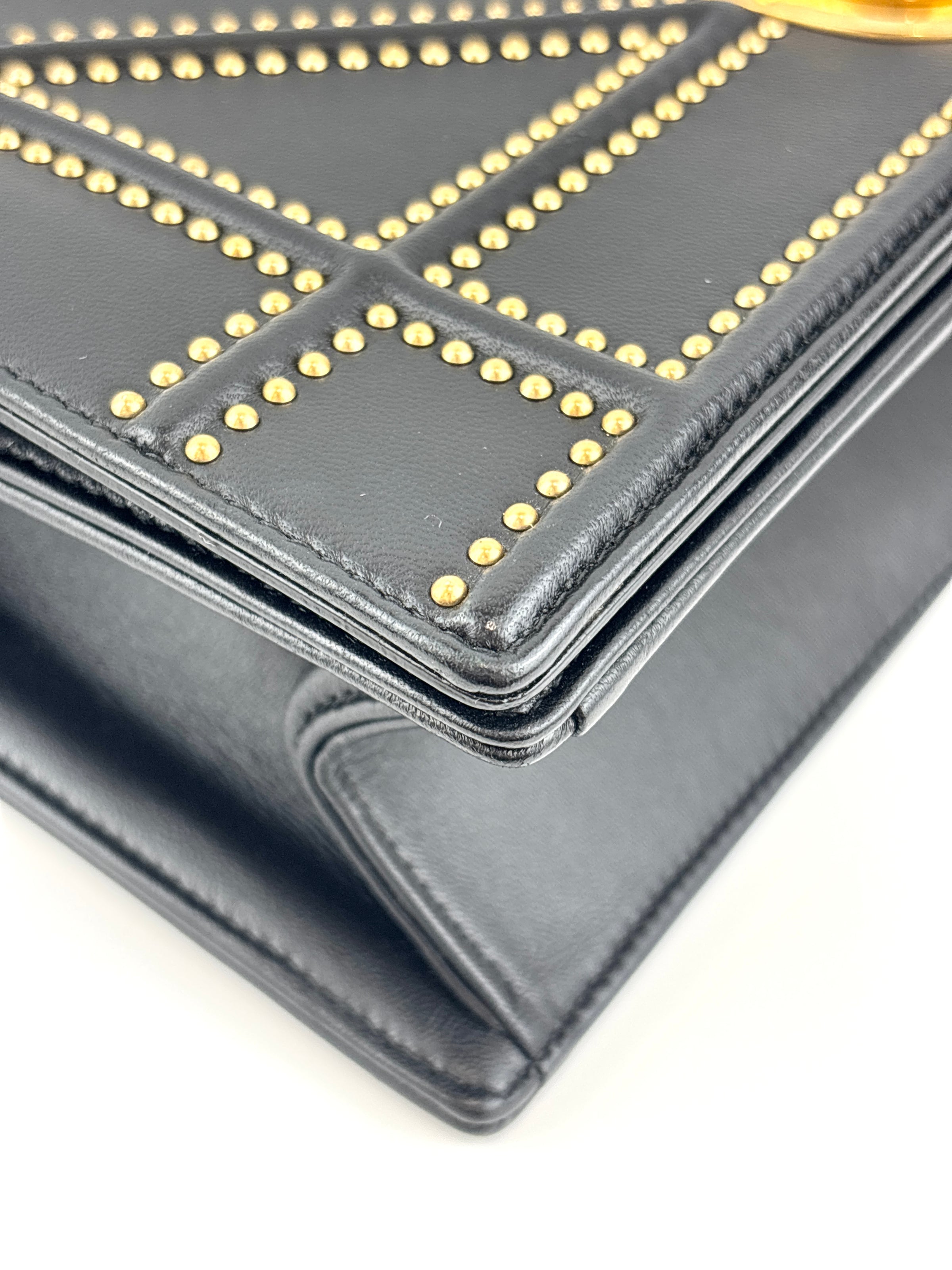 Lambskin Studded Medium Diorama Flap Bag Black