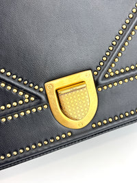 Lambskin Studded Medium Diorama Flap Bag Black