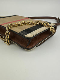 Hampshire Brown Pebbled Leather / House Check Canvas Crossbody Bag