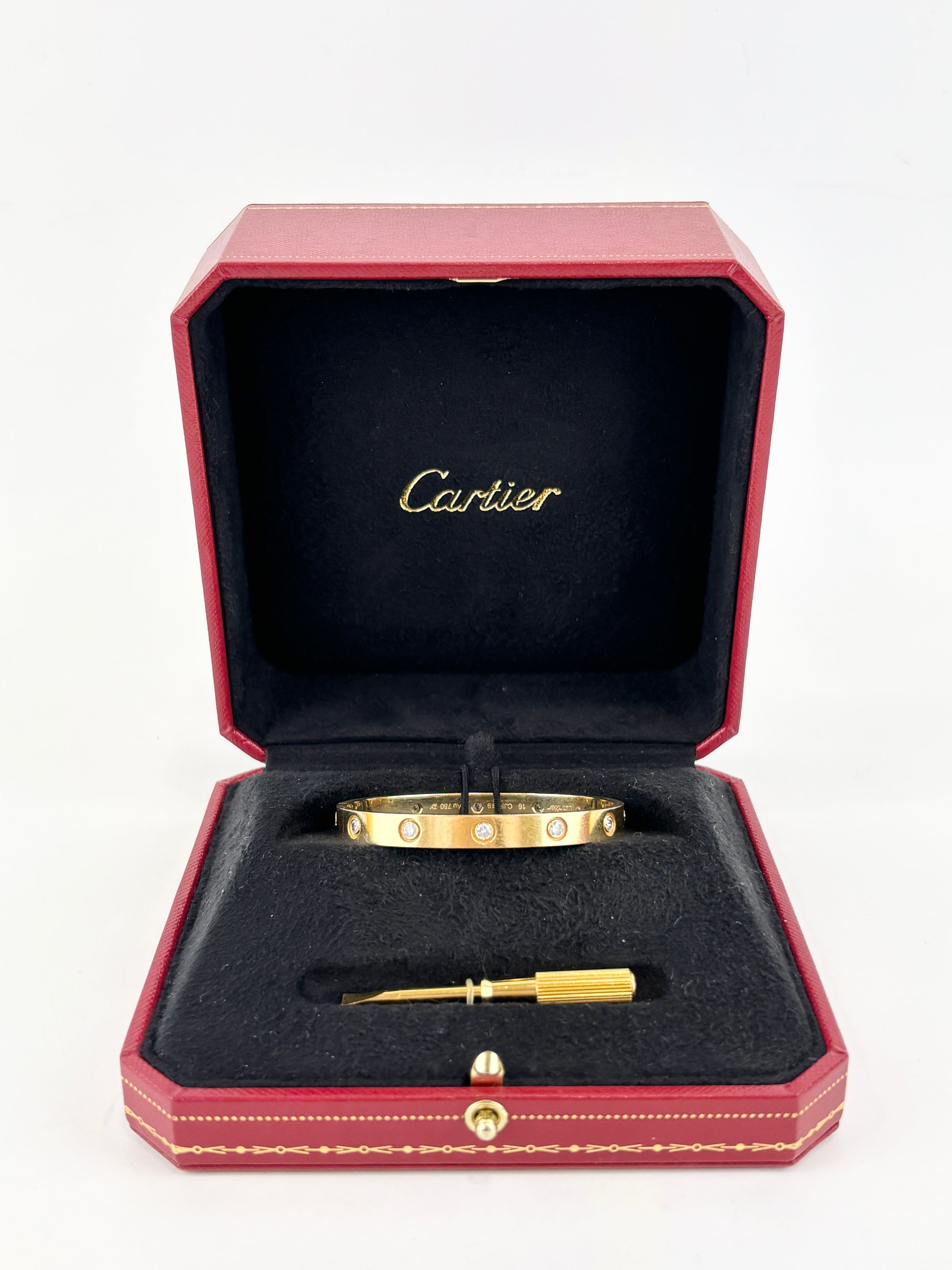 10 Diamond Love Bracelet 18K Yellow Gold Size 16
