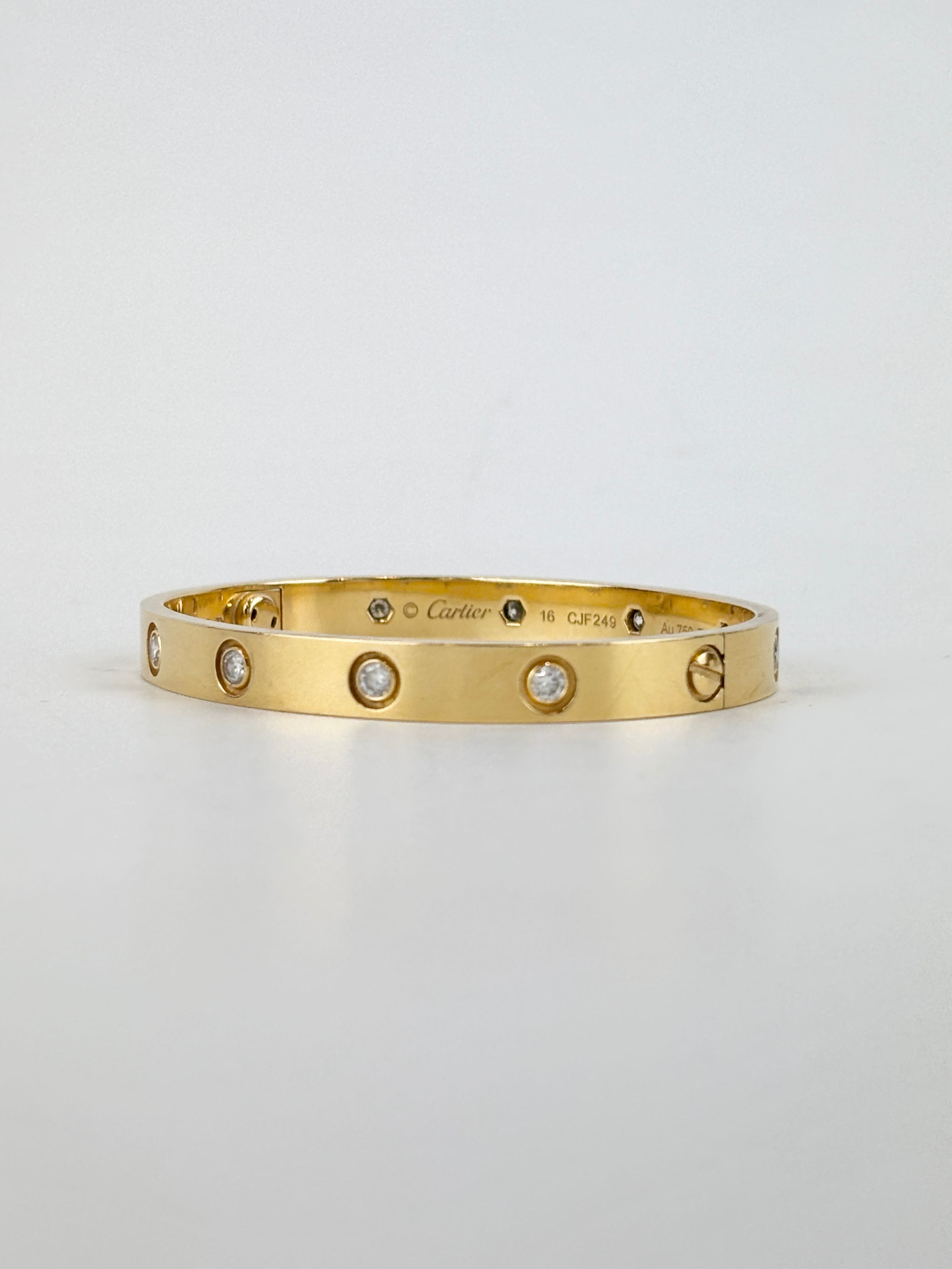 10 Diamond Love Bracelet 18K Yellow Gold Size 16