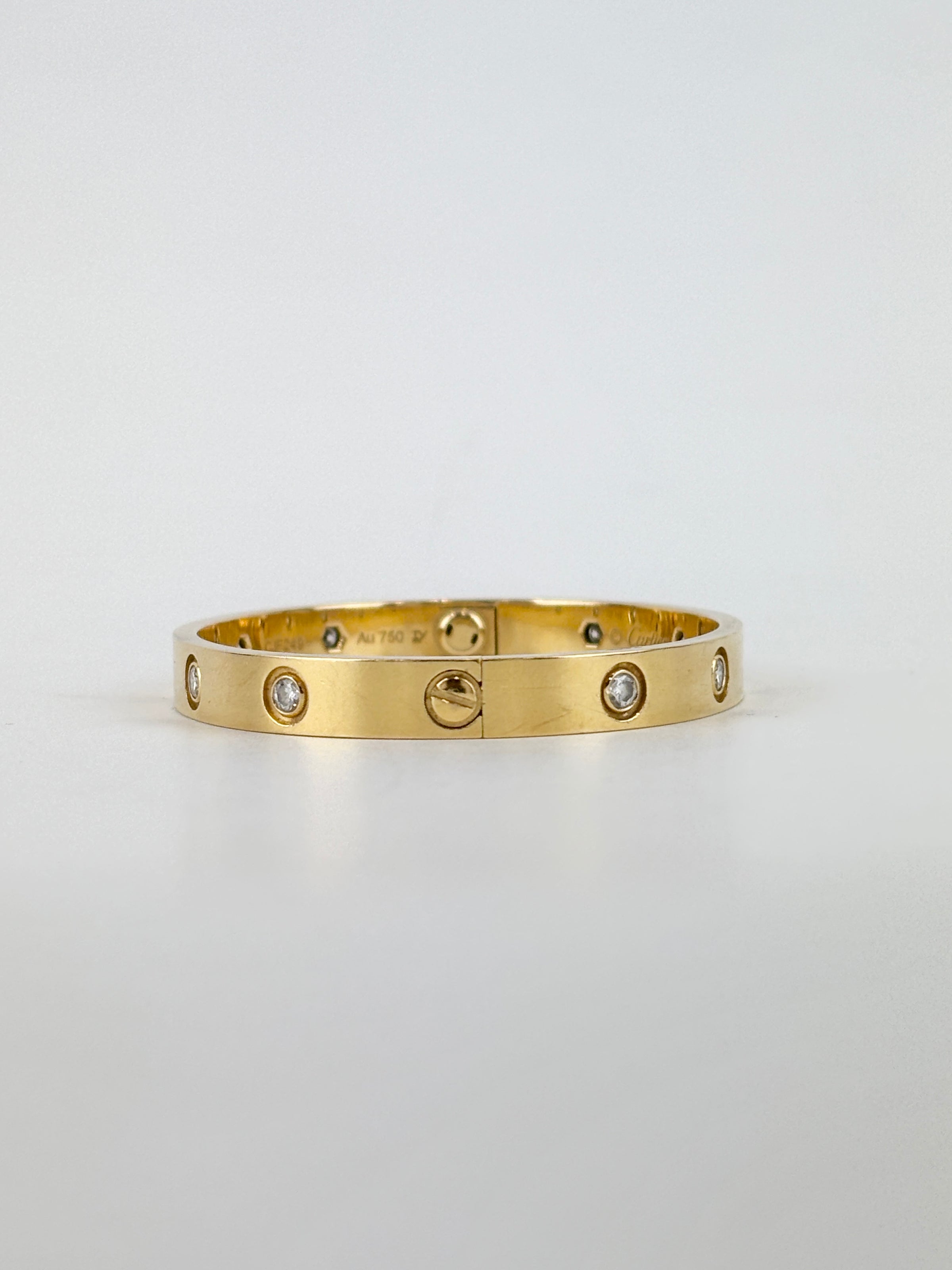 10 Diamond Love Bracelet 18K Yellow Gold Size 16