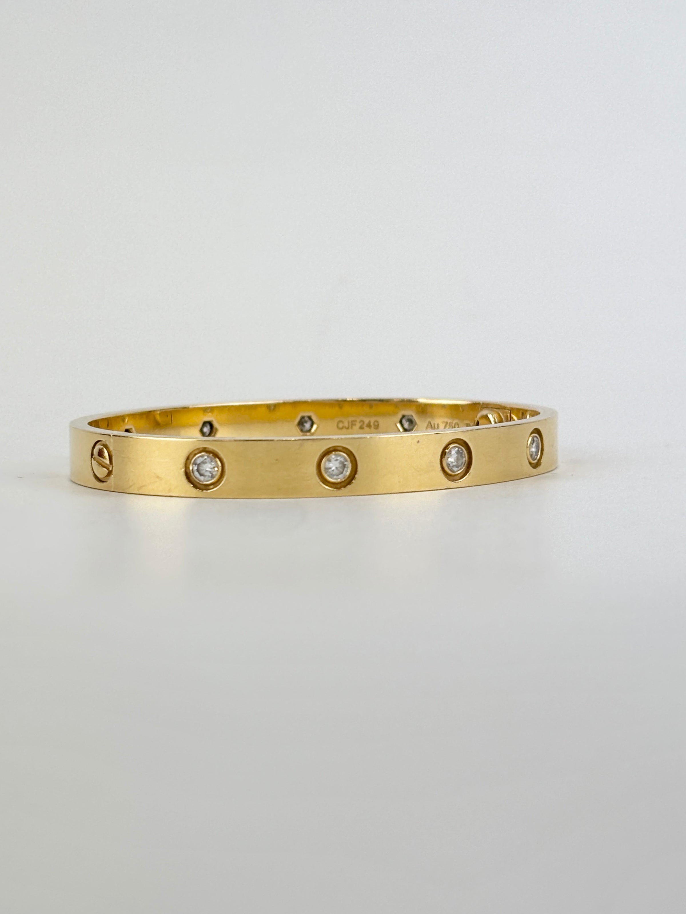 10 Diamond Love Bracelet 18K Yellow Gold Size 16