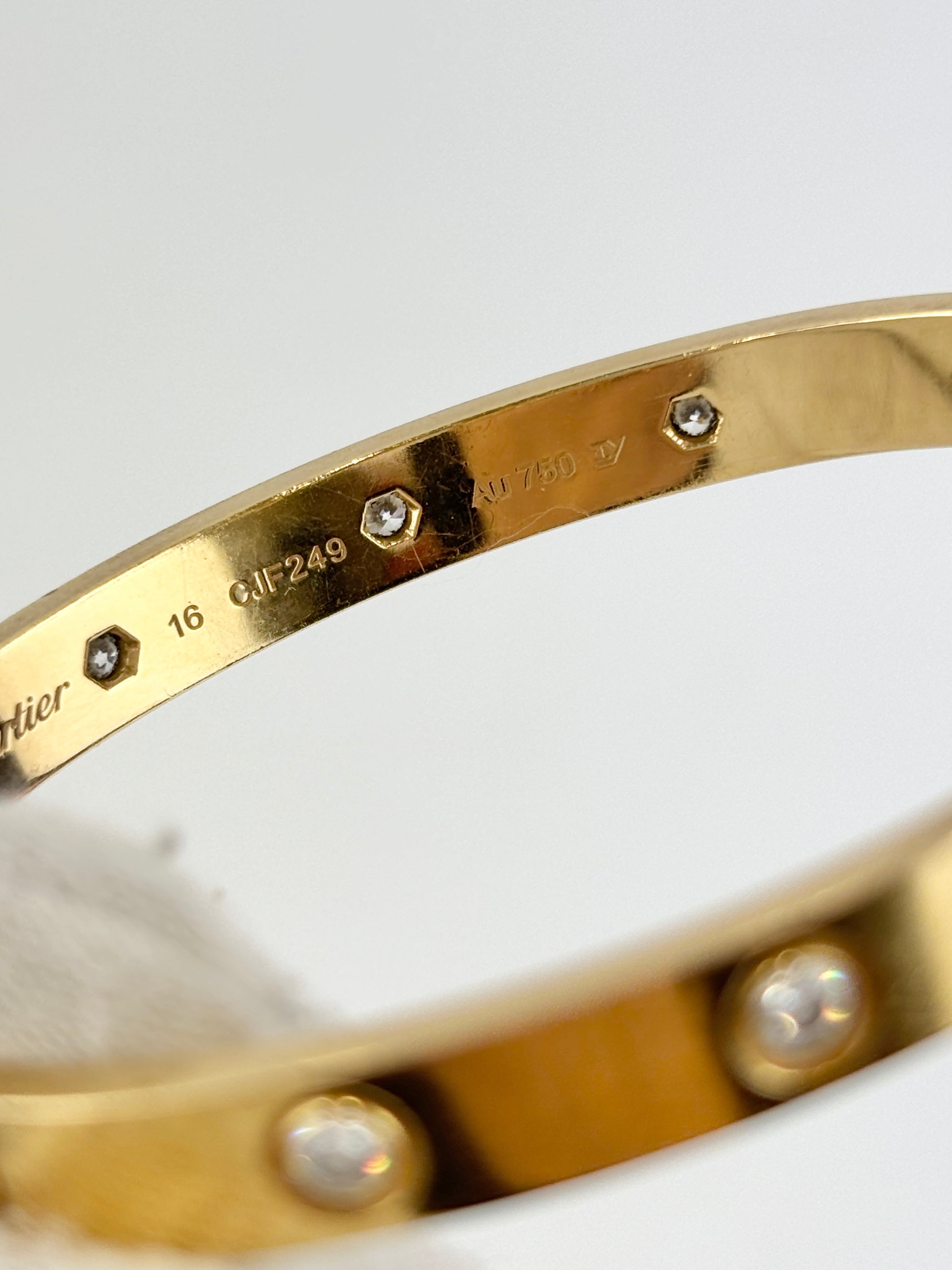 10 Diamond Love Bracelet 18K Yellow Gold Size 16