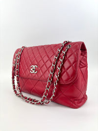 Red Quilted Calfskin Leather In-the-Business Flap Bag SHW