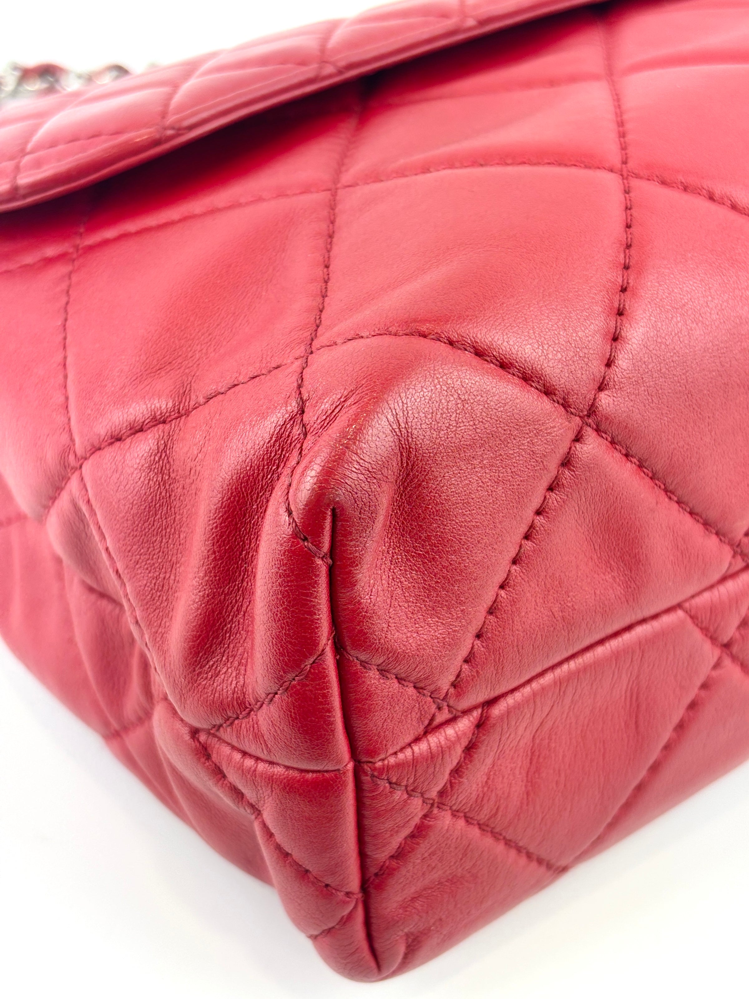 Red Quilted Calfskin Leather In-the-Business Flap Bag SHW