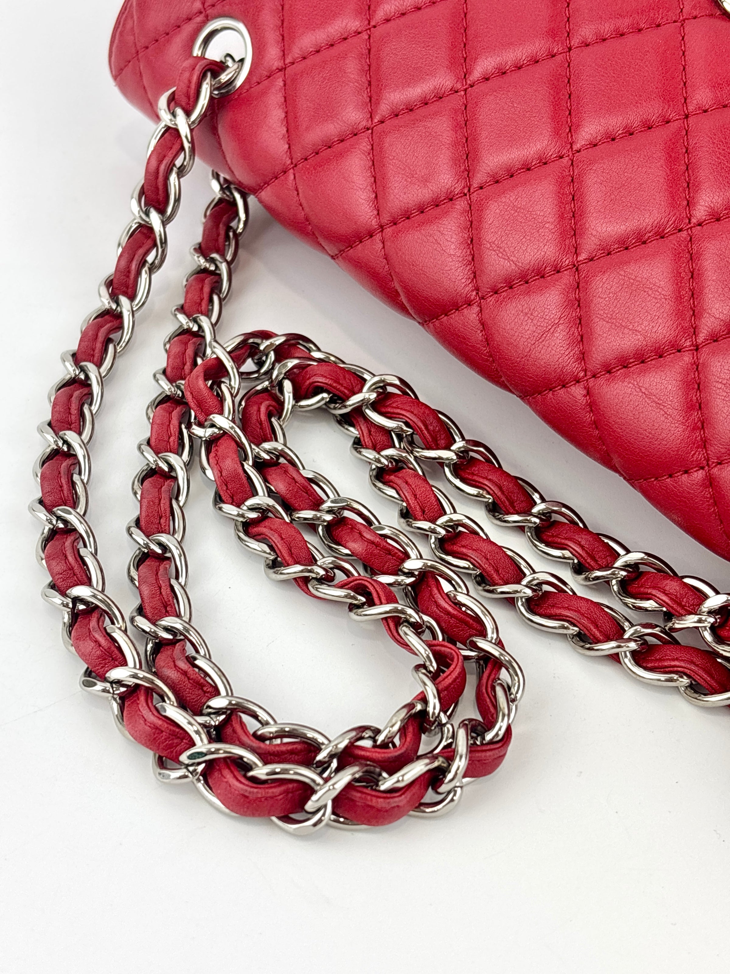 Red Quilted Calfskin Leather In-the-Business Flap Bag SHW