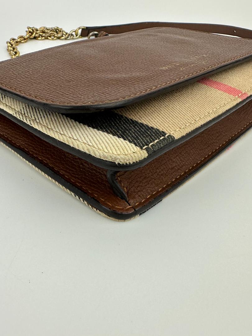 Hampshire Brown Pebbled Leather / House Check Canvas Crossbody Bag