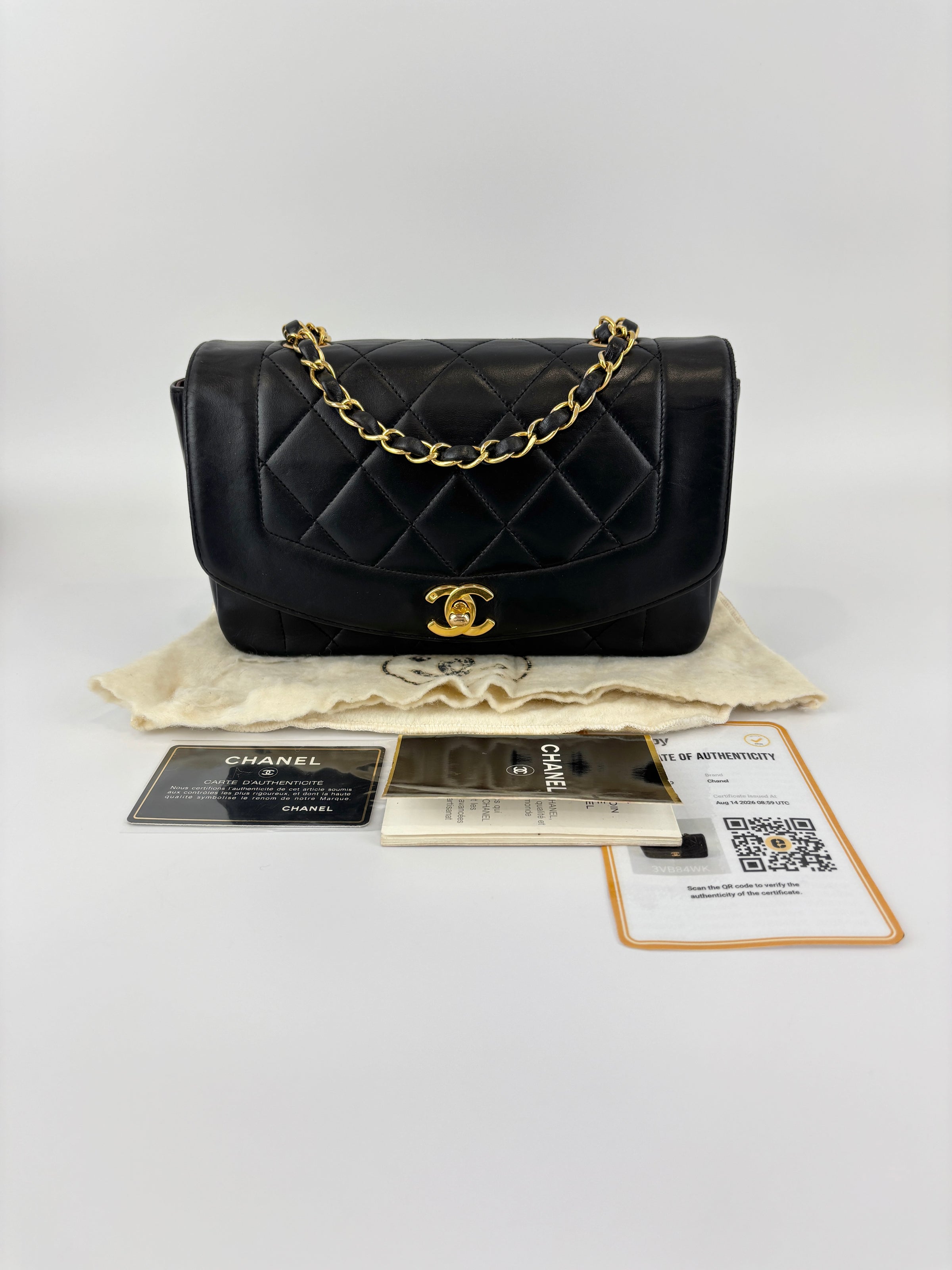 Vintage Small Diana Flap Bag Black Quilted Lambskin 24K GHW