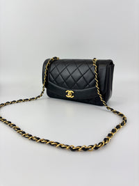 Vintage Small Diana Flap Bag Black Quilted Lambskin 24K GHW