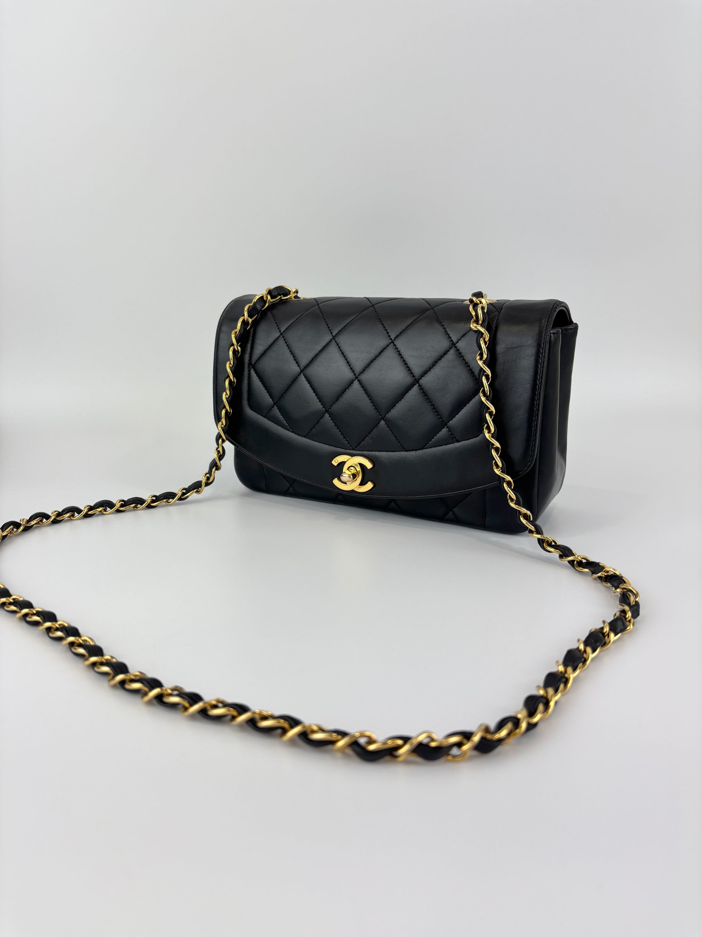 Vintage Small Diana Flap Bag Black Quilted Lambskin 24K GHW