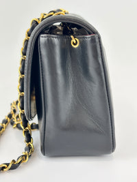 Vintage Small Diana Flap Bag Black Quilted Lambskin 24K GHW