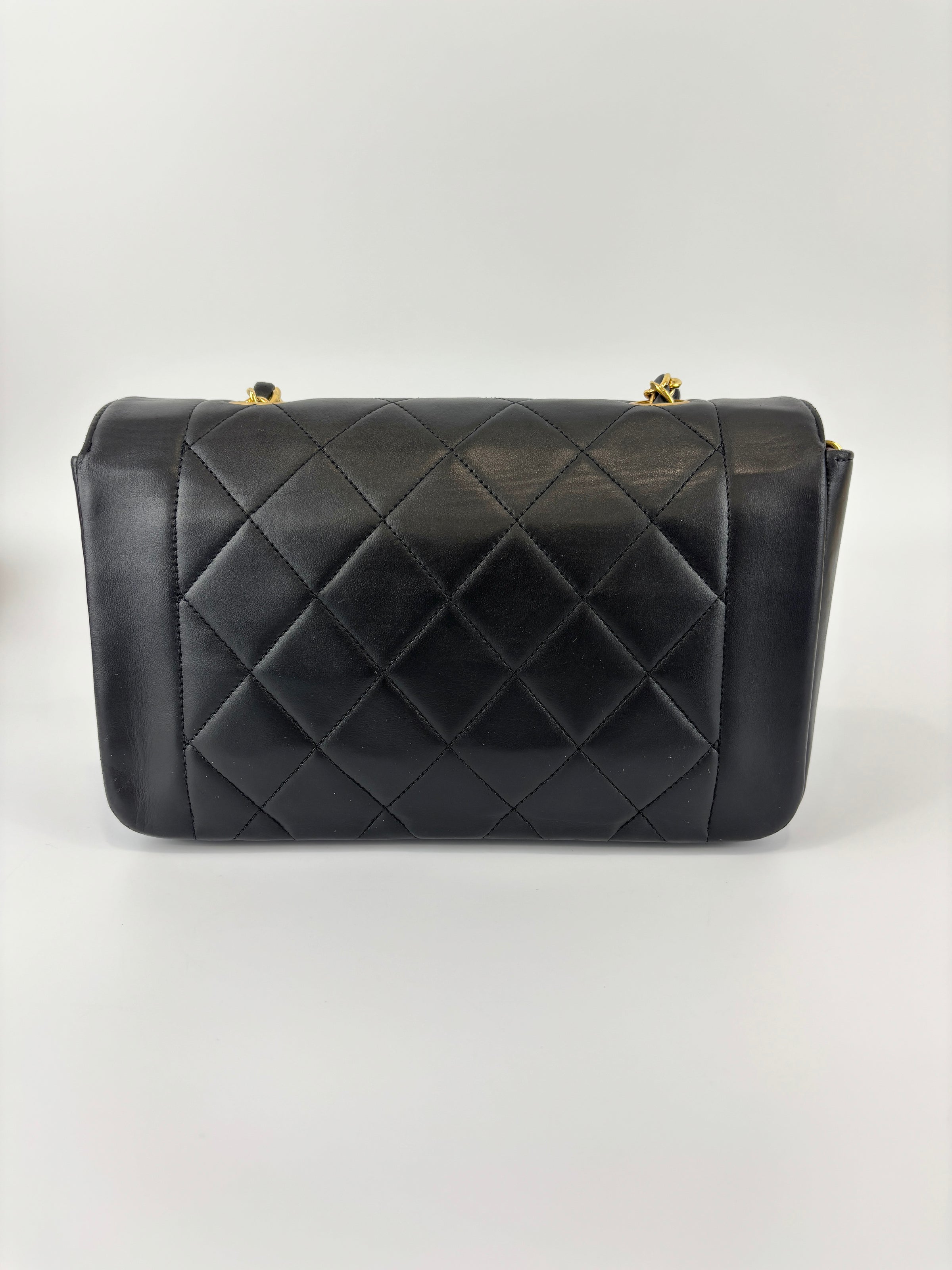 Vintage Small Diana Flap Bag Black Quilted Lambskin 24K GHW