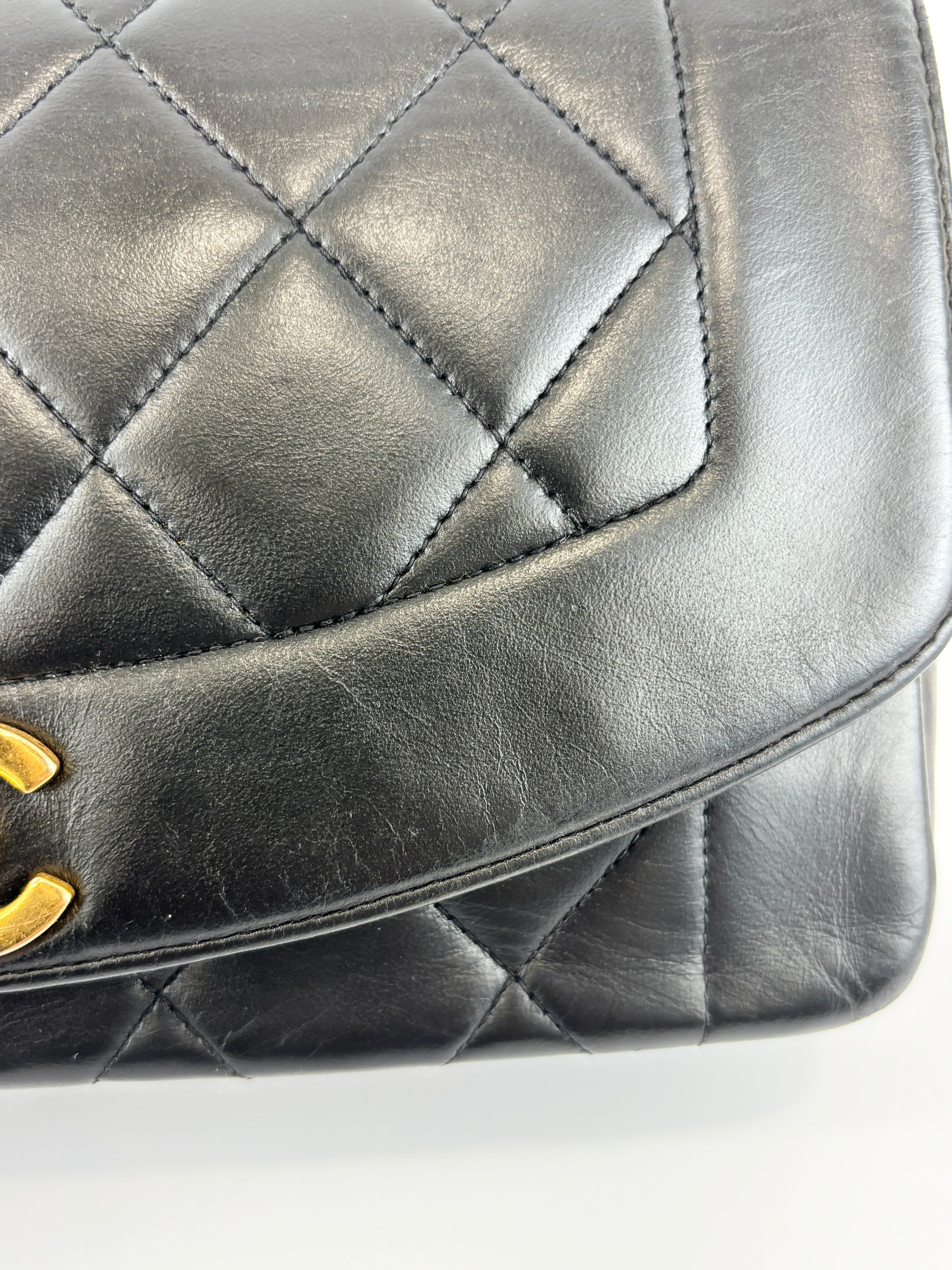 Vintage Small Diana Flap Bag Black Quilted Lambskin 24K GHW