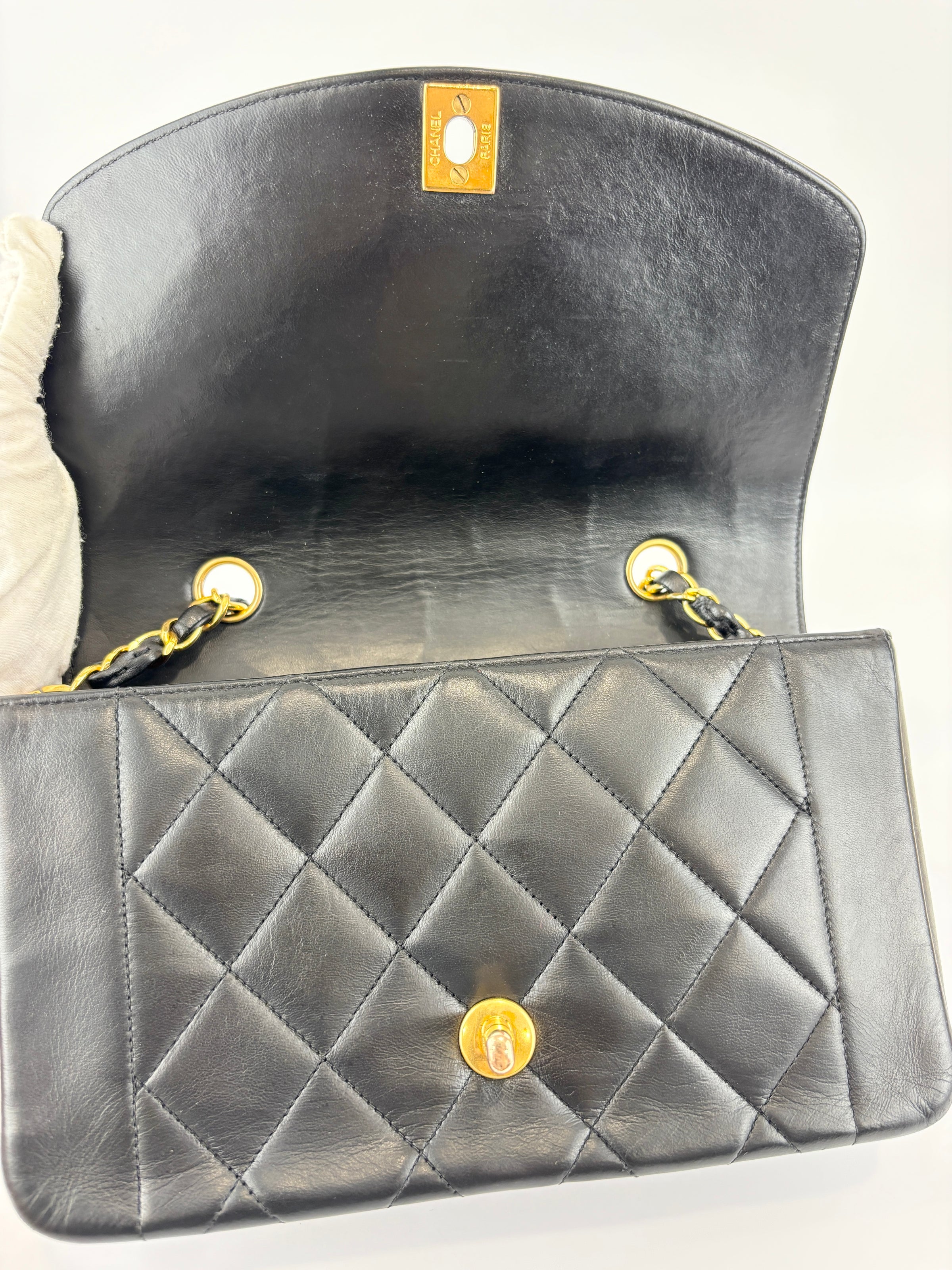 Vintage Small Diana Flap Bag Black Quilted Lambskin 24K GHW