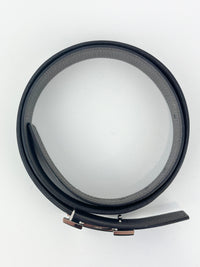 32mm H Brushed Palladium Belt Buckle & Etain Togo / Black Box 135 Reversible Leather Strap Size 90