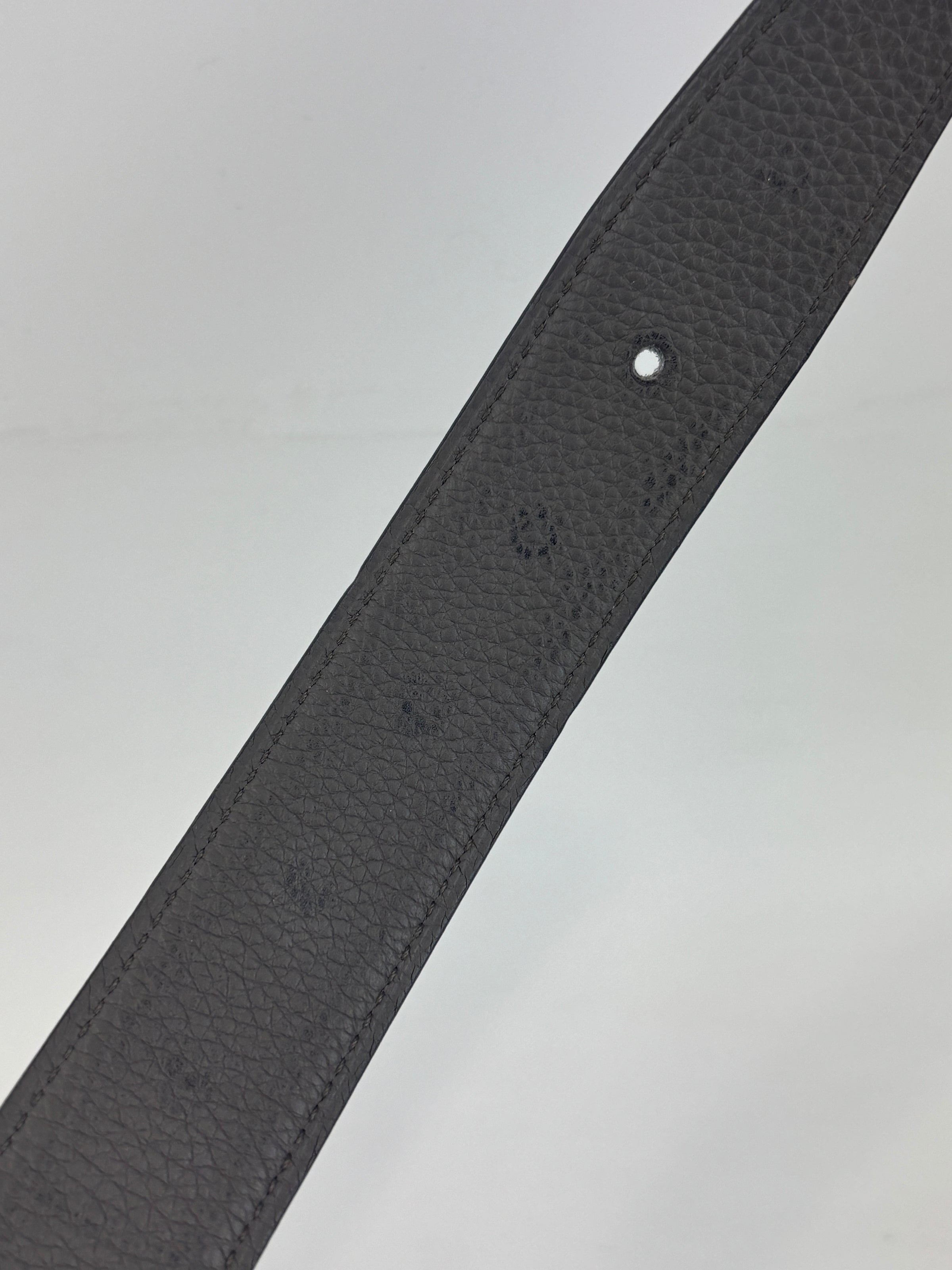 32mm H Brushed Palladium Belt Buckle & Etain Togo / Black Box 135 Reversible Leather Strap Size 90
