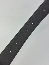 32mm H Brushed Palladium Belt Buckle & Etain Togo / Black Box 135 Reversible Leather Strap Size 90