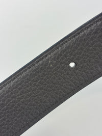 32mm H Brushed Palladium Belt Buckle & Etain Togo / Black Box 135 Reversible Leather Strap Size 90