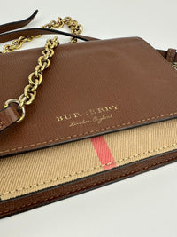 Hampshire Brown Pebbled Leather / House Check Canvas Crossbody Bag